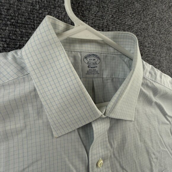 Brooks Brothers Classic Cotton Check Non-Iron Blue 17-34 Spread Men Shirt Adult - Picture 10 of 16